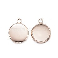Ion Plating(IP) 304 Stainless Steel Pendant Cabochon Settings, Plain Edge Bezel Cups, Flat Round, Rose Gold, Tray: 10mm, 15x12x2mm, Hole: 2mm(STAS-G170-25RG-10mm)