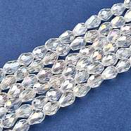 Electroplate Glass Faceted teardrop, Beads Strands, AB Color Plated, Clear AB, 7x5mm, about 65~67pcs/strand, 18~18.5 inch(45.5~46.9cm)(X-EGLA-D015-7x5mm-01)