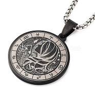 Retro Mandala 201 Stainless Steel Box Chain Constellation Pendant Necklaces for Women Men, Black, Virgo, 28.35 inch(72cm)(NJEW-M223-01L)