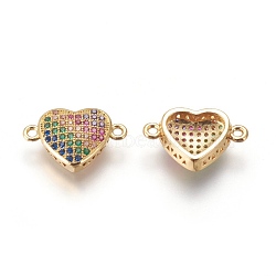 Brass Cubic Zirconia Links connectors, Heart, Colorful, Golden, 11x17x4mm, Hole: 1mm(KK-O119-22G)