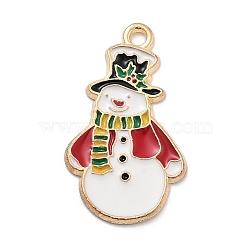 Christmas Theme Alloy Enamel Pendants, Light Gold, Snowman, 28x16x1.5mm, Hole: 1.8mm(X-ENAM-D060-04B)