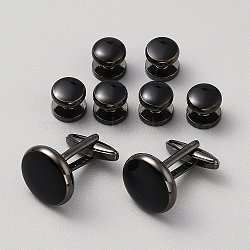 Brass Cufflinks for Men, Flat Round, Gunmetal, 10~30.5x10~18mm(KK-WH20014-01B)