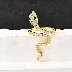 Brass Micro Pave Cubic Zirconia Cuff Rings, Golden, Snake, 34mm, Inner Diameter: 15.5mm(RJEW-D308-03G-B)