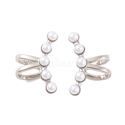 Brass Cuff Earrings, with ABS Pearl for Women, Lead Free & Cadmium Free, Platinum, 18.5x12x9.5mm(EJEW-U015-19P)