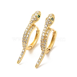 Green Cubic Zirconia Snake Hoop Earrings, Brass Jewelry for Women, Cadmium Free & Nickel Free & Lead Free, Real 18K Gold Plated, 28x14.5x3.5mm, Pin: 0.8mm(EJEW-G312-07G)