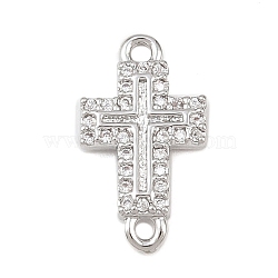 Cross Brass Micro Pave Clear Cubic Zirconia Connector Charms, Cadmium Free & Lead Free, Rack Plating, Long-Lasting Plated, Platinum, 16x9x2mm, Hole: 1.2mm(KK-P339-04P)