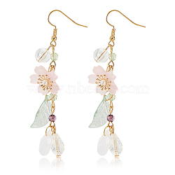 ANATTASOUL Resin Cherry Blossom Dangle Earrings, Golden Alloy Long Drop Earrings for Women, Colorful, 76mm, 1 Pair/box(EJEW-AN0002-30)