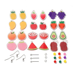 DIY Fruit Dangle Earring Making Kit, Including Apple & Grape & Peach & Orange Acrylic Pendants, Plastic Beads, 304 Stainless Steel Earring Hooks, Mixed Color, 224Pcs/box(DIY-SZ0008-81)