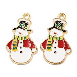 Christmas Theme Rack Plating Alloy Pendants, with Enamel, Cadmium Free & Nickel Free & Lead Free, Golden, Snowman, 28x16.5x1.5mm, Hole: 1.8mm(X-FIND-M020-04G-07)