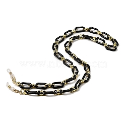 Eyeglasses Chains, Acrylic Oval Link Chains Neck Strap Mask Lanyard, with 201 Stainless Steel Lobster Claw Clasps and Rubber Loop Ends, Black, 780mm(AJEW-P117-02C-G02)