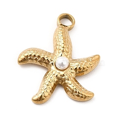 Ion Plating(IP) 304 Stainless Steel Pendants, with Plastic Bead, Starfish Charms, Golden, 18x16x4mm, Hole: 2mm(X-STAS-E177-01G)