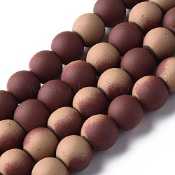 Spray Painted Non-magnetic Synthetic Hematite Beads Strands, Round, Coconut Brown, 8x7.5mm, Hole: 1mm, about 53~40pcs/strand, 15.55 inch~15.75 inch(39.5~40cm)(G-N337-01D)