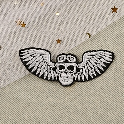 Computerized Embroidery Cloth Iron on/Sew on Patches, Costume Accessories, Appliques, Skull, WhiteSmoke, 31x78mm(PW-WG02D0B-01)