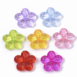 Transparent Faceted Acrylic Beads, Flower, Mixed Color, 14x14x4mm, Hole: 1.6mm, about 128pcs/50g(X-TACR-Q273-001)