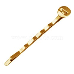 Golden Iron Hair Bobby Pin Findings, Size: about 2mm wide, 52mm long, 2mm thick, Tray: 8mm in diameter, 0.5mm thick(X-PHAR-Q017-G1)