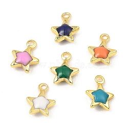 Brass Enamel Charms, Real 18K Gold Plated, Long-Lasting Plated, Lead Free & Cadmium Free, Star Charm, Mixed Color, 8x6x2mm, Hole: 1mm(KK-K337-06G)