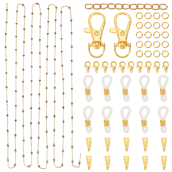 DIY Chain Bracelet Necklace Eyeglass Chains Making Kit, Including Glass Flat Round Link Chains, Alloy Clasps, Iron Jump Rings & End Chains, Brass Snap on Bails, Eyeglass Holders, Golden, Chain: 13x7x3mm, 5m/set