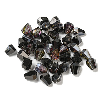 Electroplate Glass Beads, Faceted, Cone, Black, 6x5x5.5mm, Hole: 1.4mm,100pcs/bag