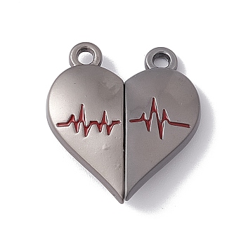 Love Heart Alloy Magnetic Clasps, ECG Pattern Clasps for Couple Jewelry Bracelets Pendants Necklaces Making, Gray, 25x22x6mm, Hole: 2.2mm