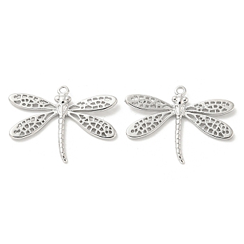 Brass Pendants, Dragonfly, Real Platinum Plated, 16.5x22.5x2mm, Hole: 1mm