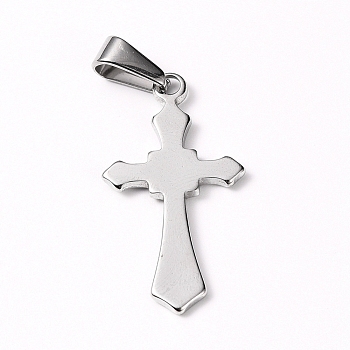 304 Stainless Steel Pendants, Cross, Stainless Steel Color, 30x16x1.5mm, Hole: 8x3mm