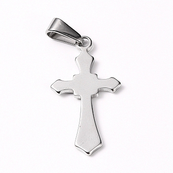 Tarnish Resistant 304 Stainless Steel Pendants, Cross, Stainless Steel Color, 30x16x1.5mm, Hole: 8x3mm