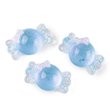 Transparent Epoxy Resin Decoden Cabochons, Glitter Candy with Bowknot, Sky Blue, 14x24x9mm