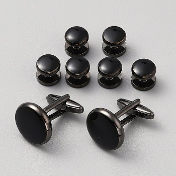 Brass Cufflinks for Men, Flat Round, Gunmetal, 10~30.5x10~18mm