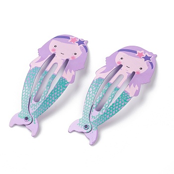 Baking Painted Iron Snap Hair Clips, for Children's Day, Mermaid, Purple, 54x23x2mm