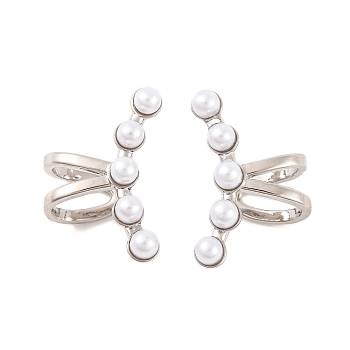 Brass Cuff Earrings, with ABS Pearl for Women, Lead Free & Cadmium Free, Platinum, 18.5x12x9.5mm