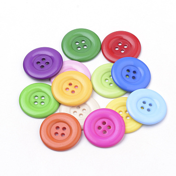 4-Hole Acrylic Buttons, Flat Round, Mixed Color, 31x4mm, Hole: 2mm