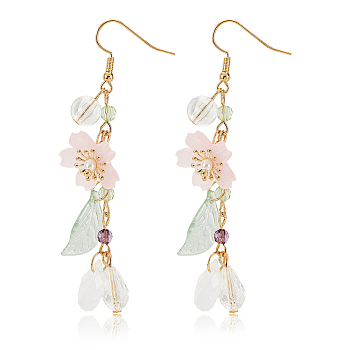 ANATTASOUL Resin Cherry Blossom Dangle Earrings, Golden Alloy Long Drop Earrings for Women, Colorful, 76mm, 1 Pair/box