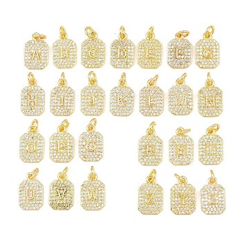 Brass Micro Pave Cubic Zirconia Pendants, Rectangle with Letter A~Z Charms, with Jump Ring, Golden, 15x9.5x2mm, Hole: 2.5mm, 26pcs/set
