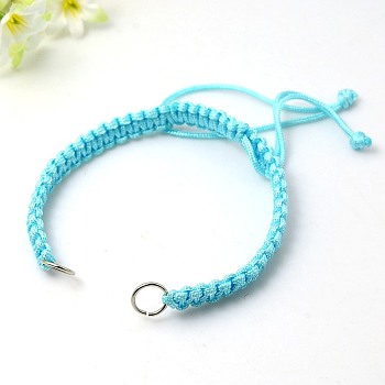 Nylon DIY Bracelet Making, with Brass Rings, Platinum, Cyan, 140~175x4~7.5mm