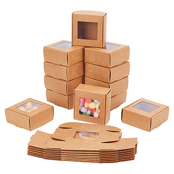 Square Paper Folding Gift Boxes, with PVC Clear Window, for Jewelry, Handmade Soap Package, Peru, Finished Product: 6.5x6.5x3cm