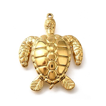 304 Stainless Steel Pendants, Ion Plating(IP), Sea Turtle Charm, Golden, 33.5x26.5x6.5mm, Hole: 1.2mm