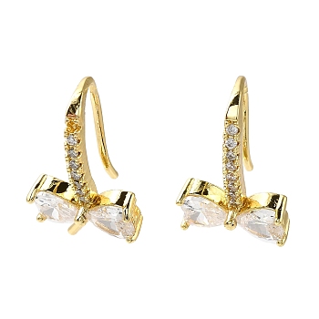 Bowknot Shape Rack Plating Brass Micro Pave Cubic Zirconia Earrings Hooks, Ear Wire with Pinch Bails, Cadmium Free & Lead Free, Long-Lasting Plated, Golden, 19 Gauge, 18x11x9.5mm, Pin: 0.9mm