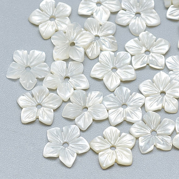 Natural White Shell Beads, Mother of Pearl Shell Beads, Flower, Seashell Color, 9.5x9.5x1.5mm, Hole: 1.2mm