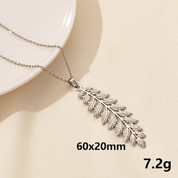 Stainless Steel Leaf Pendant Necklaces, Cable Chain Necklaces