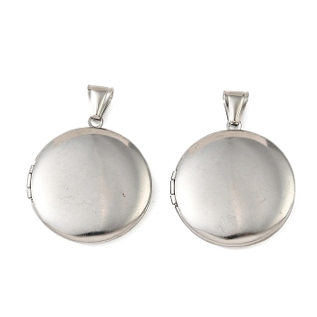 316 Stainless Steel Locket Pendants, Flat Round Charm, with 304 Stainless Steel Snap on Bails, Stainless Steel Color, 36x32.5x6.5mm, Hole: 8x4mm, Inner Diameter: 24mm