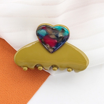 Heart Acetate Claw Hair Clips, for Girls Kids, Olive, 42x25x36mm