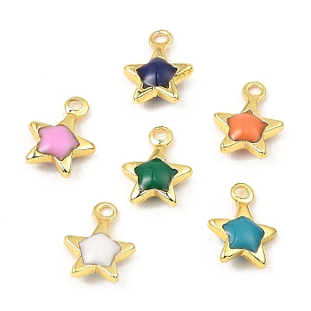Brass Enamel Charms, Real 18K Gold Plated, Long-Lasting Plated, Lead Free & Cadmium Free, Star Charm, Mixed Color, 8x6x2mm, Hole: 1mm