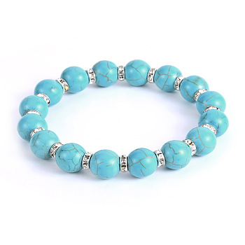 Vintage Round Synthetic Turquoise Beaded Bracelets for Women