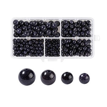 340Pcs 4 Sizes Synthetic Blue Goldstone Beads Strands, Round, 4mm/6mm/8mm/10mm, Hole: 0.8~1mm, about 91pcs/strand, 15 inch(38.1cm)