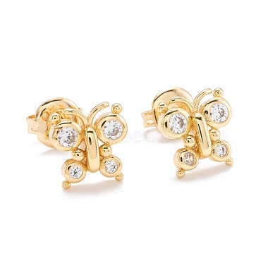 Brass Micro Pave Clear Cubic Zirconia Stud Earrings(EJEW-F264-13)-2