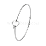 Stainless Steel Hollow Out Heart Bangle, Cocktail Wire Wrap Bangle for Women, Stainless Steel Color, Inner Diameter: 2-3/8 inch(6cm)(BJEW-YW0001-08P)