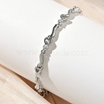 Brass Micro Pave Clear Cubic Zirconia Heart & Twist Link Chain Bracelets for Women, Rack Plating, Long-Lasting Plated, Cadmium Free & Lead Free, Platinum, 7-3/4 inch(19.6cm)(BJEW-G764-06P)