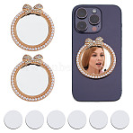 2Pcs Alloy Rhinestones & Glass Makeup Mirror, with 6Pcs Acrylic Double-sided Sticker, Bowknot, 6.3x5.7x0.8cm(AJEW-DR0001-88H-G)