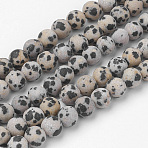 Natural Dalmatian Jasper Bead Strands, Round, Frosted, 6~6.5mm, Hole: 1mm, about 60pcs/strand, 14.9 inch(38cm)(G-G735-68F-6mm)