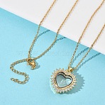 Brass Micro Pave Clear Cubic Zirconia and Glass Heart Locket Photo Pendant 304 Stainless Steel Chain Necklaces for Women, PVD Vacuum Plating, Real 18K Gold Plated, 17.99 inch(45.7cm)(NJEW-D341-01G)